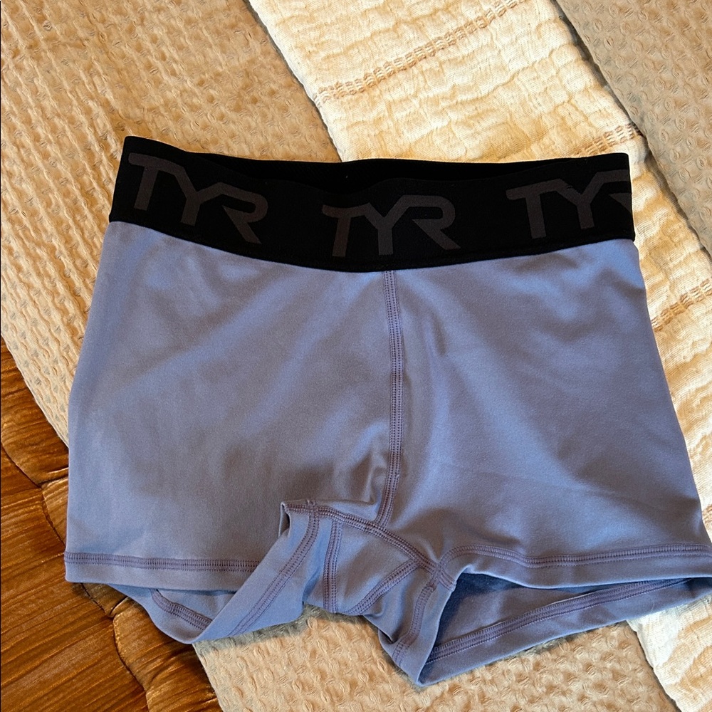 TYR Women's Athletic Shorts in Light Blue and Black